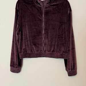 Victoria’s Secret Plum Ribbed Velour Cropped Zip Jacket Medium NWOT